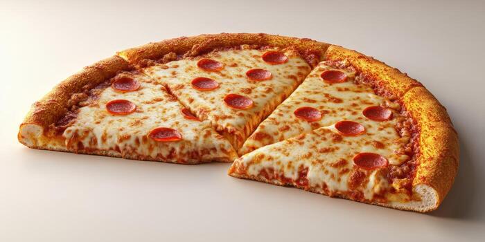 Delicious pepperoni pizza with melted cheese and golden crust displayed on a plain background photo