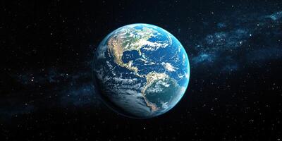 Planet Earth viewed from space showcasing the continents and oceans during a clear night photo