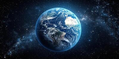 Planet Earth seen from space with vibrant colors and glowing atmosphere highlighting the beauty of our world photo