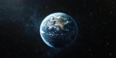 Stunning view of Earth floating in the cosmos showcasing oceans and landmasses illuminated by distant stars photo