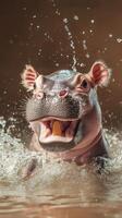 Hippo splashes playfully in water during a sunny afternoon at the wildlife sanctuary photo