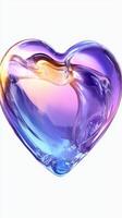 Heart-shaped glass sculpture reflecting a gradient of colors in artistic display photo