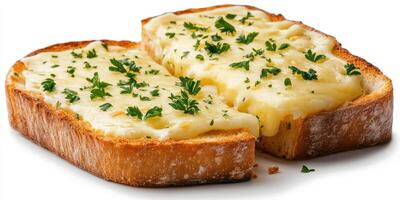 Deliciously melted cheese on rustic bread topped with fresh herbs in a cozy setting photo