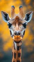 Giraffe standing gracefully against a warm, blurred autumn backdrop in a serene wildlife setting photo