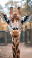 Giraffe stands gracefully in a serene environment surrounded by soft autumn hues during the late afternoon photo