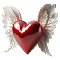 Floating Heart with White Wings High Quality 3D Image png