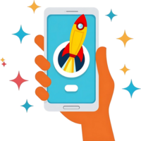 Rocket Launch from Phone Symbol of App Development Growth png