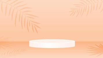 Elegant summer mockup background with soft pastel shades, palm leaf shadows, and a round podium. Perfect for branding, cosmetics, and tropical-themed product displays. vector