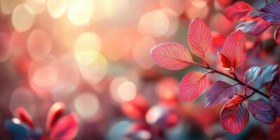 Vibrant red leaves catch sunlight in a beautiful forest during early autumn afternoon photo
