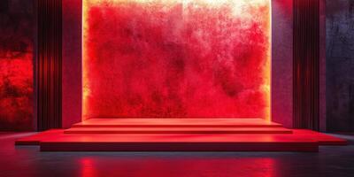 Stage design featuring dramatic red lighting and textured background suitable for performances or events photo