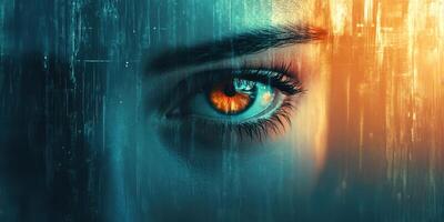 Exploring the depths of human emotion through a close-up of an eye with a surreal digital effect photo