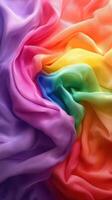 Vibrant swirling fabric in rainbow colors creates a dynamic visual display of texture and light photo