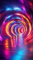 Colorful swirling lights create an immersive tunnel experience in a futuristic environment at night photo