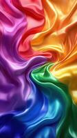Colorful satin fabric flowing in a vibrant rainbow pattern showcasing rich hues and smooth textures photo