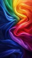Vibrant silk fabric draped in a stunning rainbow pattern showcasing rich colors and smooth textures photo