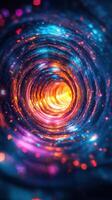 Swirling vortex of light and color illuminates a cosmic tunnel in a digital art creation photo
