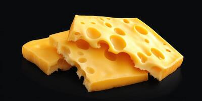 Yellow cheese slices with holes arranged against a dark background for a culinary display photo