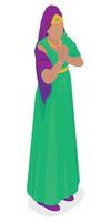Babylonian Persian Queen Resembling Biblical Esther Clasping Hands in Hope in Isometric Perspective vector