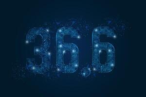 Abstract isolated blue image of healthy normal 36.6 temperature. Polygonal low poly wireframe illustration looks like stars in the black night sky in space or flying glass shards. vector