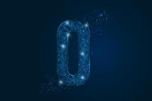 Abstract isolated blue image of a number zero. Polygonal illustration looks like stars in the blask night sky in spase or flying glass shards. Digital design for website, web, internet vector