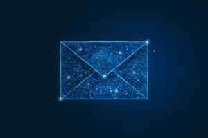 Abstract isolated image of a letter, mail or message. Polygonal illustration looks like stars in the blask night sky in spase or flying glass shards. Digital design for website, web, internet vector