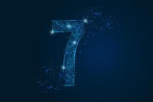 Abstract isolated blue image of a number seven. Polygonal illustration looks like stars in the blask night sky in spase or flying glass shards. Digital design for website, web, internet vector