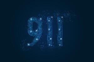 Abstract isolated blue image of The symbolic number 911 nine hundred eleven . Polygonal low poly wireframe illustration looks like stars in the black night sky in space or flying glass shards vector