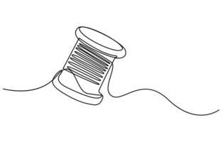 Single line drawing Needle spool of thread button Design for sewing and cutting vector