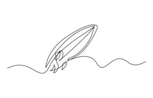 one line drawing Surfboard, vector