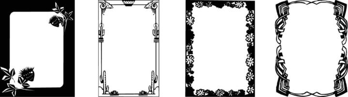 a set of four black and white frames with floral designs vector