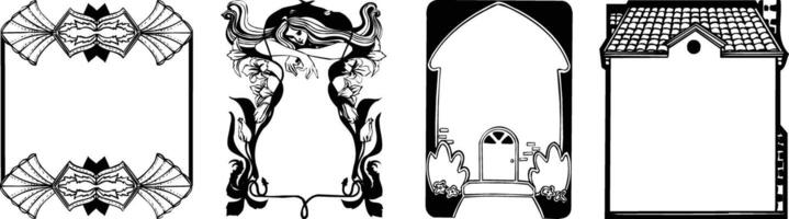 four black and white illustrations of different designs vector