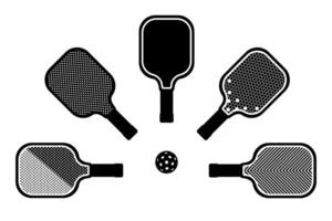 Pickleball racket and ball silhouette set icon symbol vector