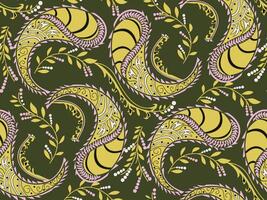 Abstract Seamless Printed Design Hand Drawn Exotic Paisley Seamless Pattern Bohemian Leaves Scroll. vector