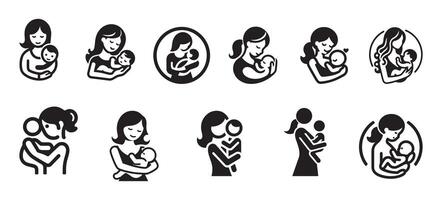 Mother Holding Child On Hip Thin Line Icon - Editable Stroke vector
