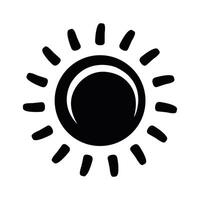 Circular black sun icon on a white background. Features a solid black circle at the center with a crescent shape cut-out, resembling a partial shadow. vector