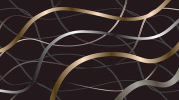 Abstract Flowing Elegant Gold and Silver Band in Black Color Background. A luxurious abstract background featuring elegant gold and silver lines against a dark backdrop vector