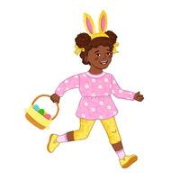 Illustration of Girl Runs with an Easter Egg Basket Isolated on White Background vector