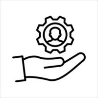 Man and gear on a hand Icon. Symbol isolated white background. illustration. color editable. vector