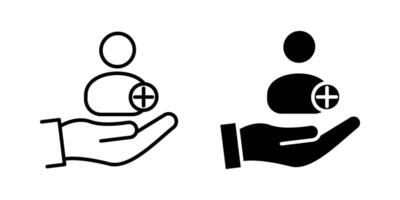 Hand holding person with plus Icon set, Symbol isolated white background. illustration. color editable. vector