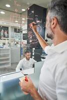 Man working on project of new protective mask photo