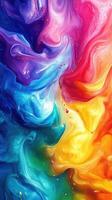 Colorful abstract swirl of paint forms vibrant patterns in a warm and cool color blend photo