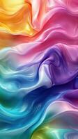 Colorful silk fabric flowing elegantly in vibrant hues of yellow, pink, blue, and purple creating a dynamic abstract visual photo