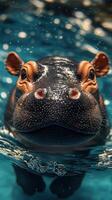 Hippo swimming underwater with bubbles in a vibrant aquarium environment showcasing its unique features photo