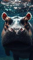 Close-up view of a hippo underwater in a serene aquatic environment during daylight photo