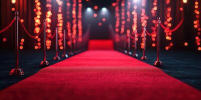 Elegant red carpet path illuminated by bright lights at a nighttime event venue photo