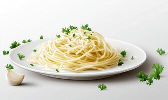 A plate of pasta with parsley on top photo