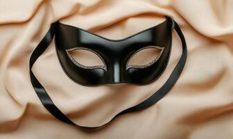 A black mask with a black string hanging from it photo