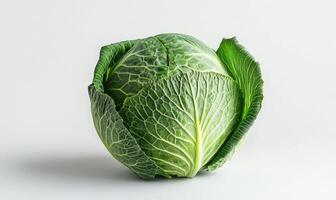 A green cabbage with a white stem on white background photo