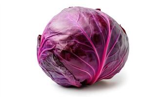 A large purple cabbage is sitting on a white background photo