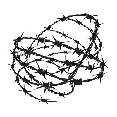 Barbed wire silhouette on white background